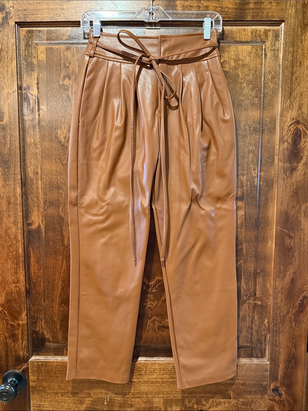 DO+BE Cognac Faux Leather Tie-Waist Cropped Pants